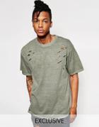 Reclaimed Vintage Oversized T-shirt With Distressing - Green