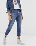 Only Button Detail Straight Leg Jeans - Blue