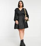 Simply Be Satin Jaquard Skater Dress In Black Leopard Print-multi