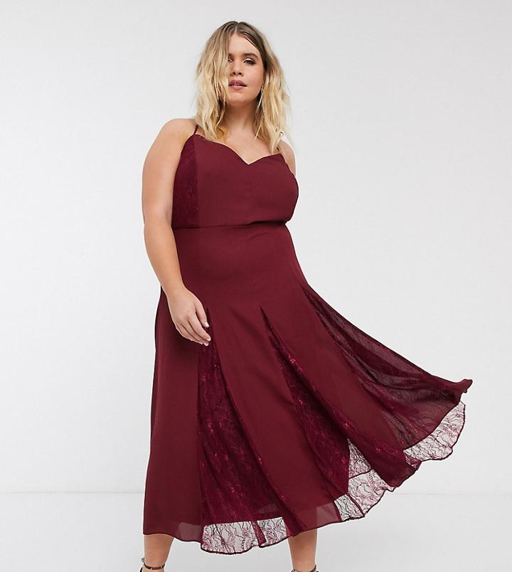 Asos Design Curve Cami Midi Dress With Lace Godets