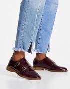 Asos Design Milestone Monk Flat Shoes In Burgundy-red