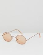 Asos Oval Sunglasses In Copper Metal With Brown Tint Lens - Copper