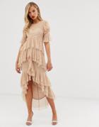 Forever U Sheer Midi Tea Dress With Tiers In Pink - Pink