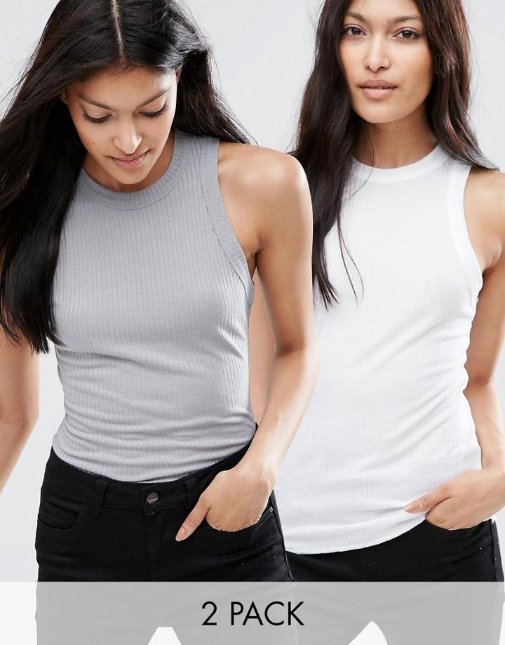 Asos The Fancy Rib Tank 2 Pack - Gray