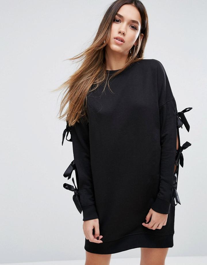 Missguided Bow Sleeve Sweat Dress - Black
