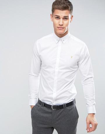Farah Slim Smart Shirt With Collar Bar - White