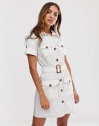 River Island Utility Shirt Dress With Belt In White