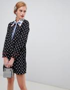 Sister Jane Shift Dress With Ribbon Tie In Contrast Star Print - Black