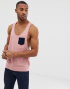 Asos Design Organic Extreme Racer Back Tank With Contrast Pocket In Pink - Pink