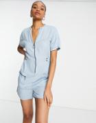Native Youth Zip Through Denim Romper-blues
