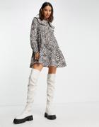 Topshop Collar Mini Shirt Dress In Animal Print-multi