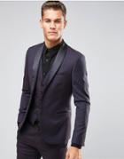Burton Menswear Skinny Jacquard Suit Jacket With Satin Lapel - Purple