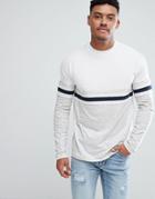 Asos Design Relaxed Long Sleeve Raglan T-shirt With Color Block In Interest Nepp Fabric - White