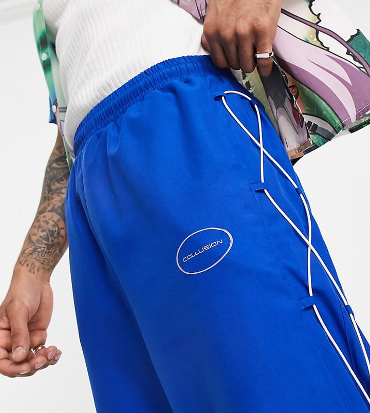 Collusion Oversized Noughties Fit Sweatpants With Tie Detail In Blue