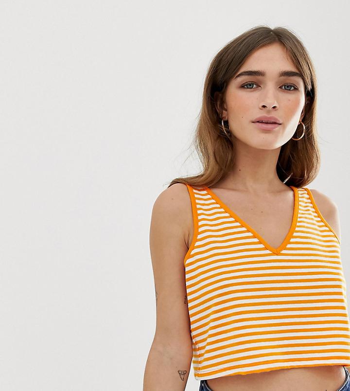 Asos Design Petite Crop Tank With V Neck And V Back In Stripe - Multi