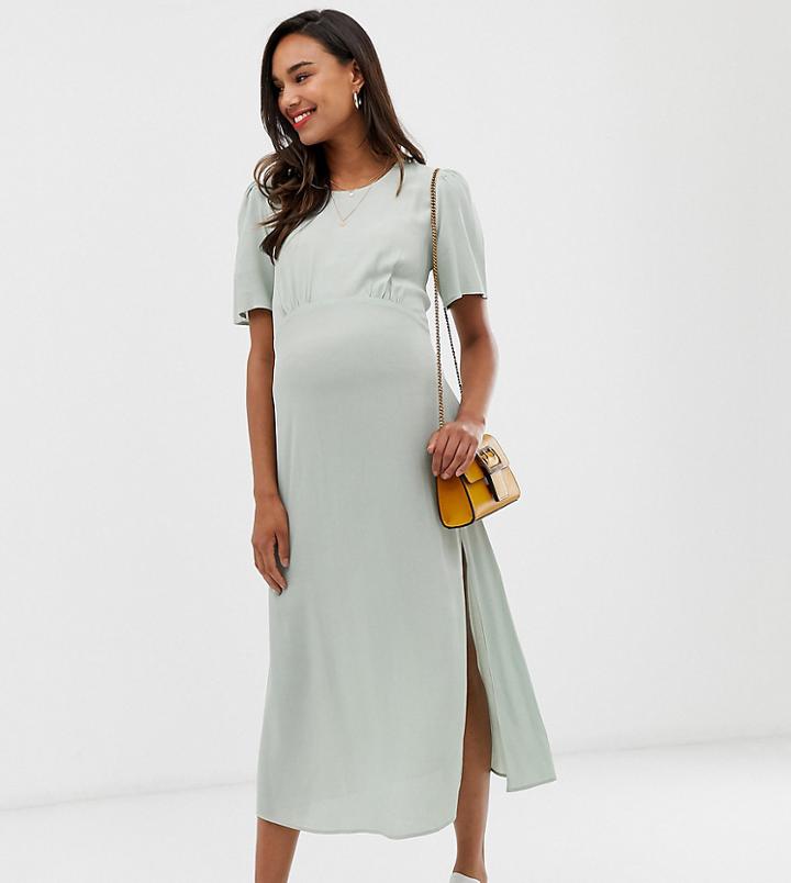 New Look Maternity Puff Sleeve Dress In Mint-green