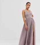 Asos Design Petite Maxi Dress With Tulle Skirt And Embellished And Pearl Bodice-multi