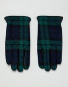 Asos Design Leather Gloves In Black With Check Detail - Black
