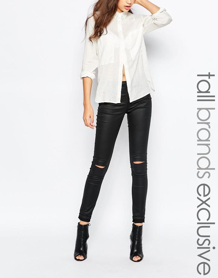 Vero Moda Tall Busted Knee Coated Jean - Black