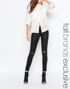 Vero Moda Tall Busted Knee Coated Jean - Black