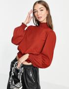 Only Shirred Detail Long Sleeve Smock Top In Burnt Henna-orange