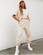 Asos Weekend Collective Set Washed Oversized Sweatpants With Logo In Stone-neutral