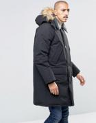 Asos Parka Jacket With Fleece Collar In Black - Black