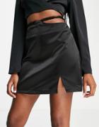 Unique21 Waist Detail Mini Skirt With Split In Black