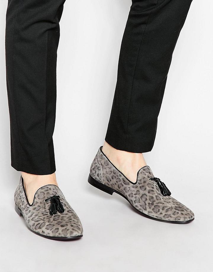 Asos Tassel Loafers In Leopard - Black