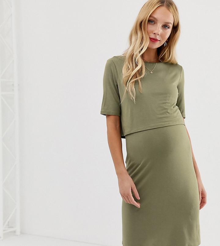New Look Maternity Nursing Dress In Khaki-green