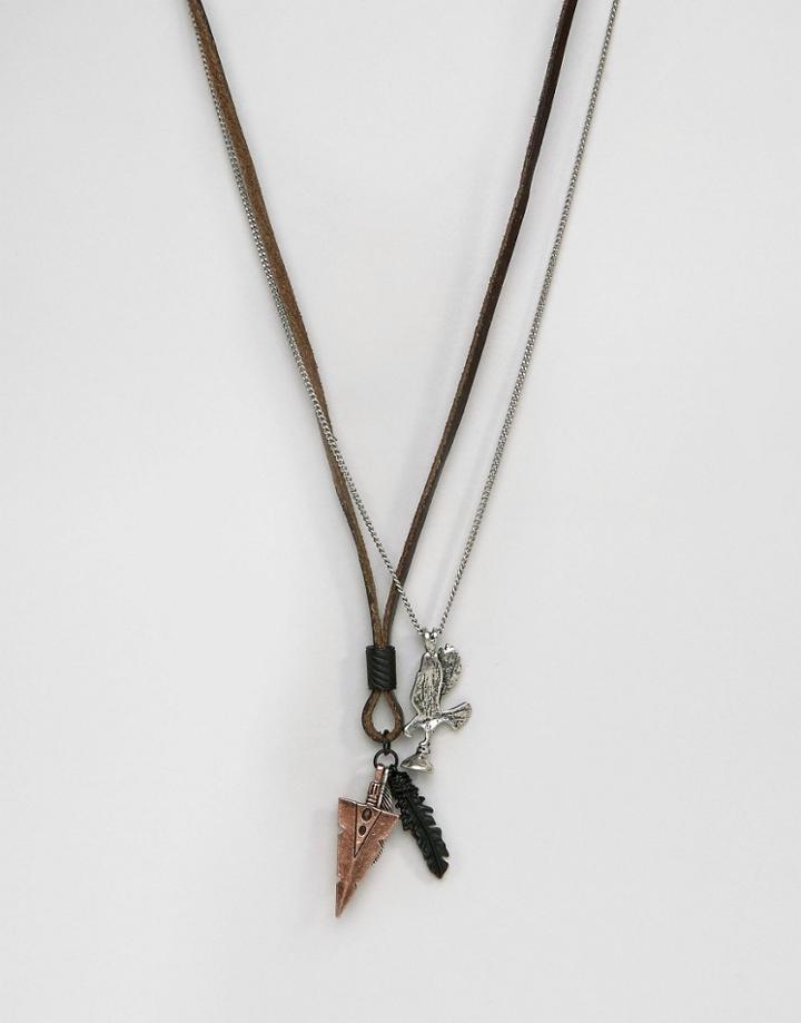 Icon Brand Bird & Feather Necklace Pack - Brown