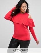 Asos Curve Top With Cold Shoulder Ruffle Detail - Black