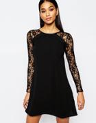 Lipsy Aline Swing Dress With Lace Sleeve - Black