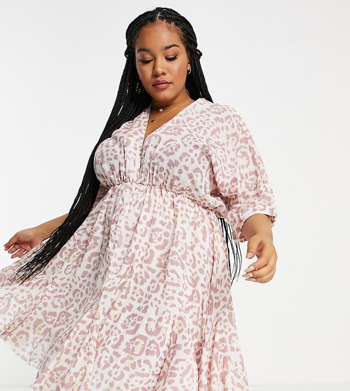 Asos Design Curve V Front V Back Godet Skater Mini Dress In Animal Print-multi