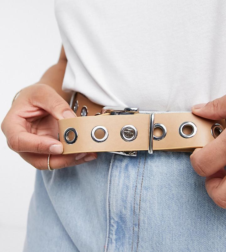 My Accessories London Curve Exclusive Silver Eyelet Waist And Hip Jeans Belt In Camel-neutral