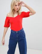Vero Moda Off Shoulder Top With Full Sleeve - Red