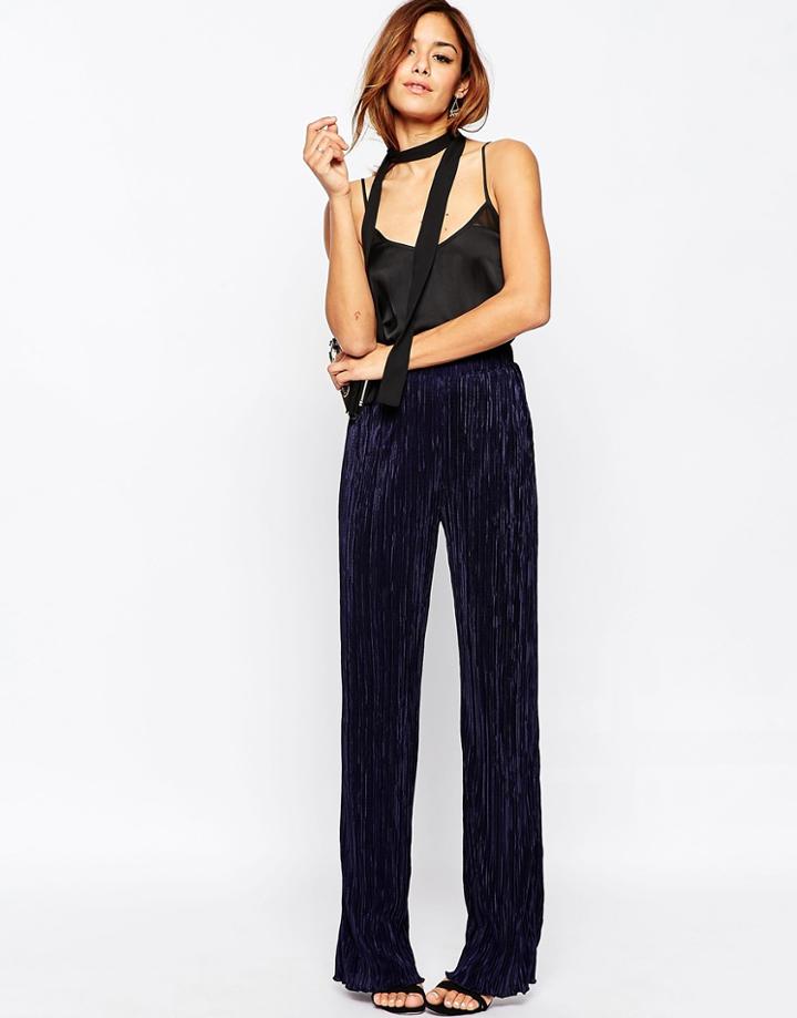 Asos Pleated Wide Leg Pants - Navy