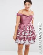 Chi Chi London Plus Embroidered Bardot Prom Dress - Pink