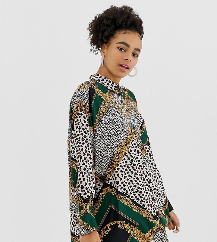 Monki Scarves Print Oversized Longline Blouse - Multi