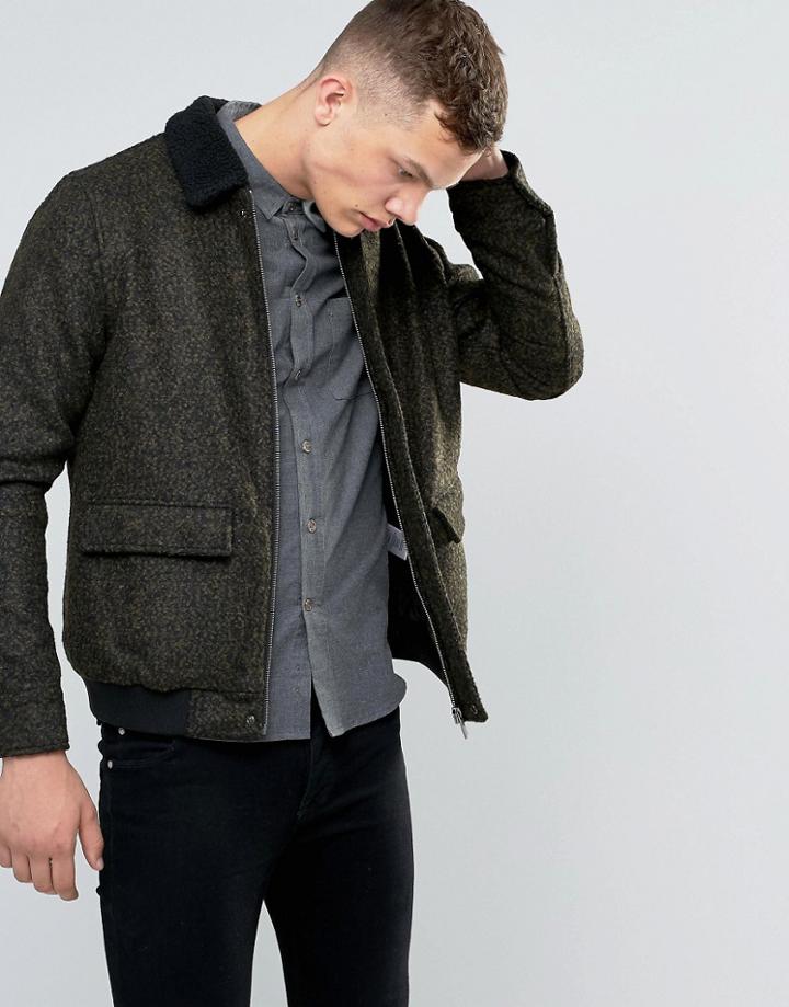 Native Youth Bord Collar Wool-mix Flight Jacket - Green