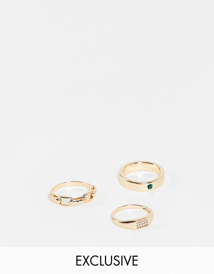 Reclaimed Vintage Inspired Rings 3 Pack In Gold