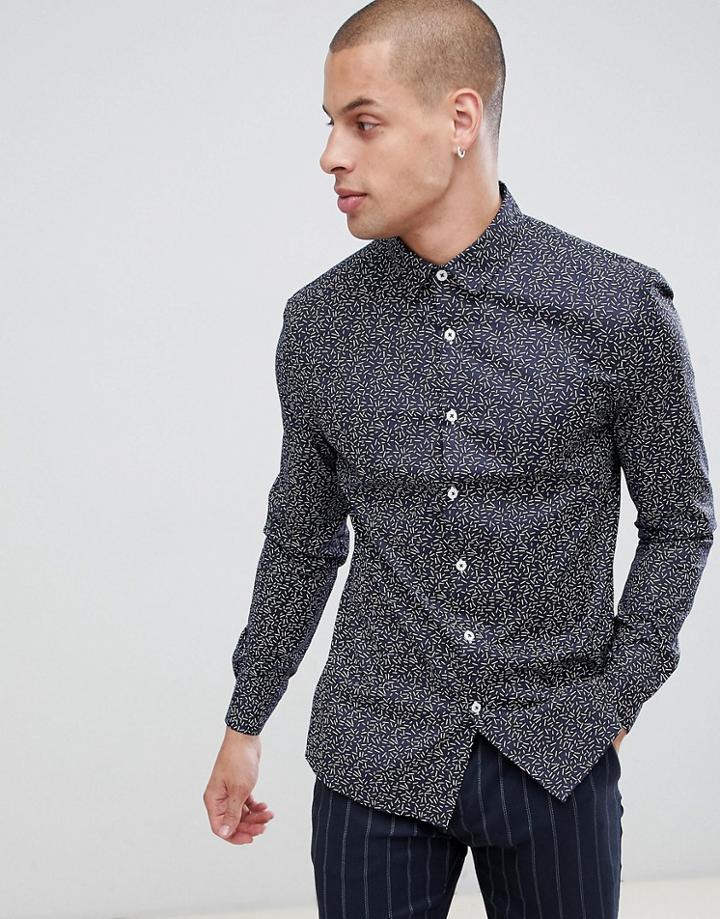 Asos Design Slim Stretch Smart Ditsy Line Work Shirt - White