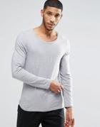 Asos Muscle Long Sleeve T-shirt With Scoop Neck In Gray - Gray