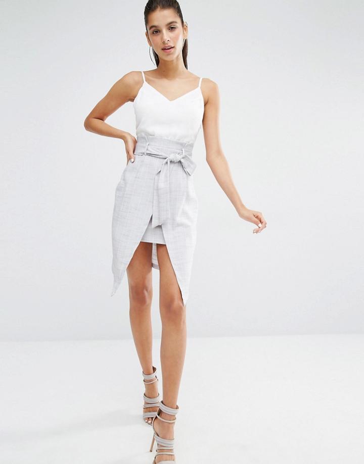 Parallel Lines Cami Combo Dress With Tie Front Detail - White