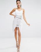 Parallel Lines Cami Combo Dress With Tie Front Detail - White