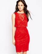 Jessica Wright Lucia Lace Overlay Dress - Red