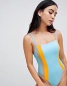 Free Society Color Block Stripe High Leg Swimsuit-multi