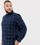 Asos Design Plus Stretch Slim Windowpane Check Shirt-navy