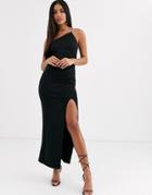 Asos Design Asymmetric One Shoulder Maxi Dress-black