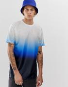 Asos Design Relaxed Longline Woven T-shirt In Dip Dye Wash - Blue